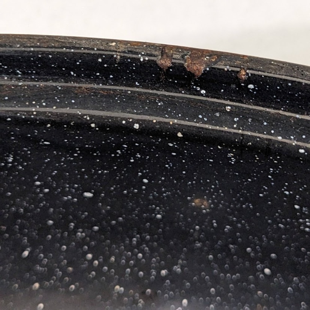 Vintage Graniteware Roasting Pan Black White Speckled Enamelware Oval Lidded 13" - Picture 6 of 11
